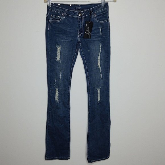 New A7  Stretch DistressedBoot Cut Jeans 28 - Picture 1 of 11